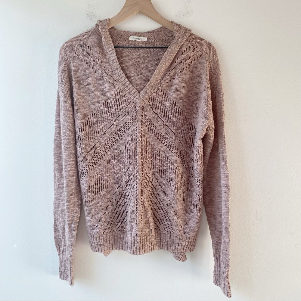 maurices light pink rose open knit hooded sweater size m medium